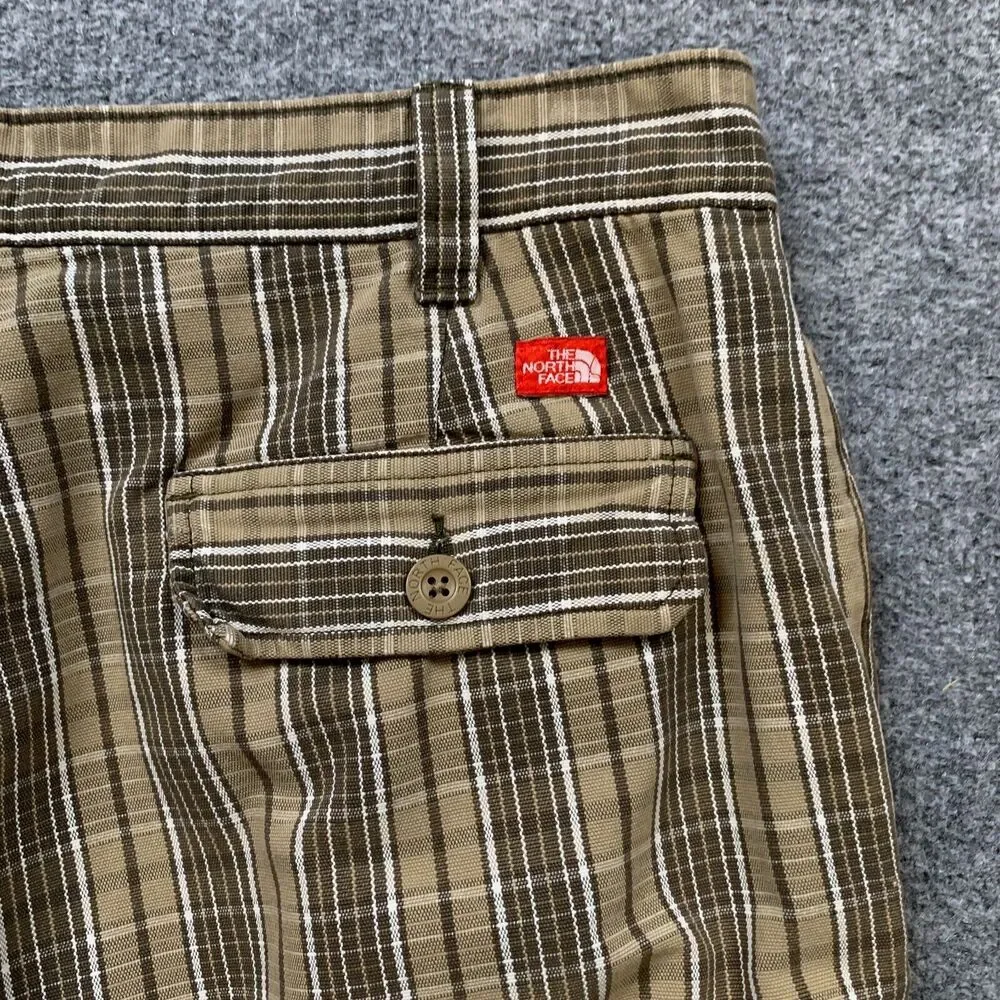 Vintage The North‎ Face Shorts Mens 31 Moss Green Plaid Cotton Twill Chino